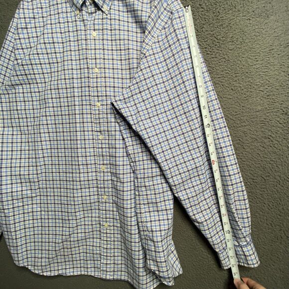 Polo Ralph Lauren Shirt Mens 2XLT Tall Blue Plaid Oxford Button Up Flesh Pony - Picture 10 of 16